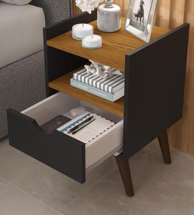 Imagem de Conjunto Mesa de Cabeceira Alice Quarto Casal e Cabeceira de Cama 1,40 cm preto - GK MOVEIS