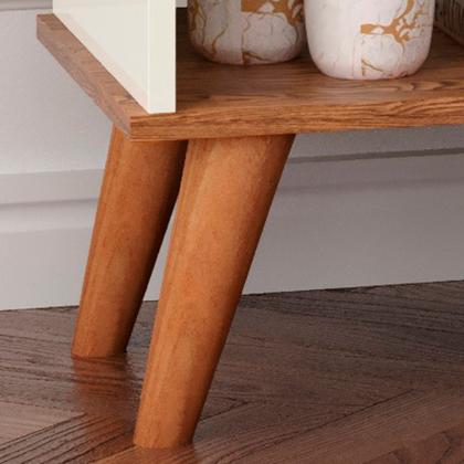 Imagem de Conjunto Mesa de Cabeceira Duda com 1 gaveta 1 nicho pés em madeira maciça - Off White com freijó