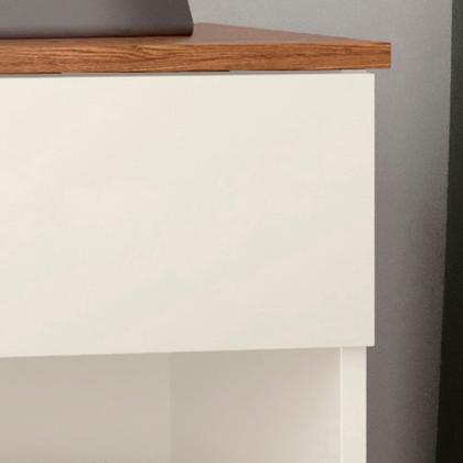 Imagem de Conjunto Mesa de Cabeceira Duda com 1 gaveta 1 nicho pés em madeira maciça - Off White com freijó