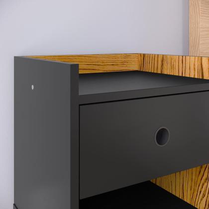 Imagem de Conjunto Mesa de Cabeceira Kit 2 Mesinhas Decorativas com Gaveta e Nicho Organização Quarto Moderno e Versátil Decore - Preto / Nature - RPM