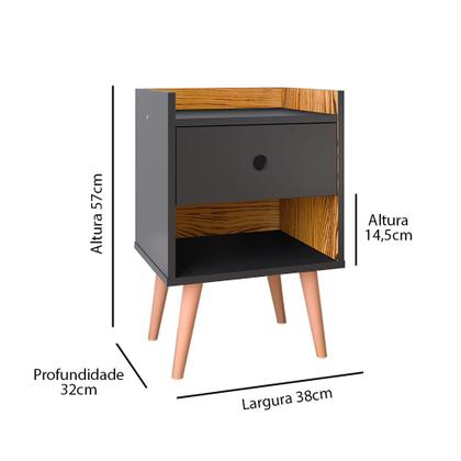 Imagem de Conjunto Mesa de Cabeceira Kit 2 Mesinhas Decorativas com Gaveta e Nicho Organização Quarto Moderno e Versátil Decore - Preto / Nature - RPM