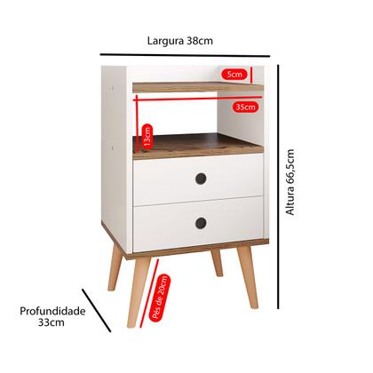 Imagem de Conjunto Mesa de Cabeceira Kit Mesinha Canto Quarto Lateral Cama 2 Gavetas Organizadoras Retrô Quarto - Várias Cores - Dream RPM
