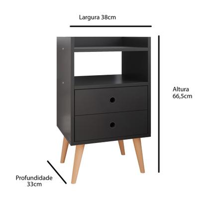 Imagem de Conjunto Mesa de Cabeceira Kit Mesinha Canto Quarto Lateral Cama 2 Gavetas Organizadoras Retrô Quarto - Várias Cores - Dream RPM