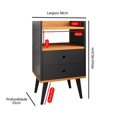 Imagem de Conjunto Mesa de Cabeceira Kit Mesinha Canto Quarto Lateral Cama 2 Gavetas Organizadoras Retrô Quarto - Várias Cores - Dream RPM