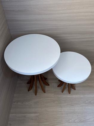 Imagem de Conjunto Mesa de Canto Cálice Sofá Sala Quarto 40 e 60 cm de altura Branco