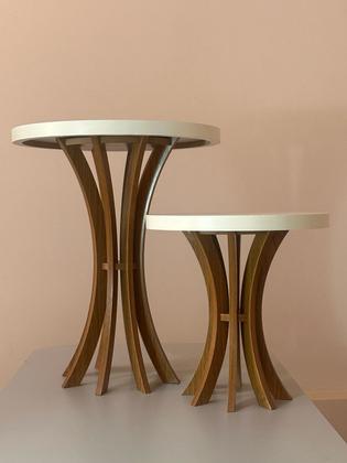 Imagem de Conjunto Mesa de Canto Cálice Sofá Sala Quarto 40 e 60 cm de altura Branco