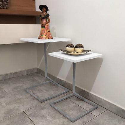 Imagem de Conjunto Mesa de Canto Lateral Square Dupla Quadrada Prata e Branco
