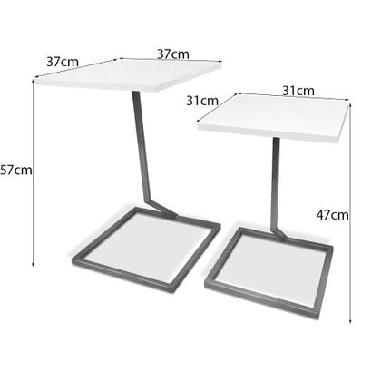 Imagem de Conjunto Mesa de Canto Lateral Square Dupla Quadrada Prata e Branco