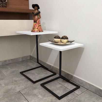 Imagem de Conjunto Mesa de Canto Lateral Square Dupla Quadrada Preto e Branco