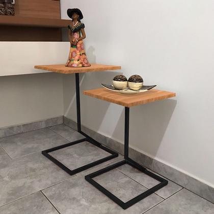 Imagem de Conjunto Mesa de Canto Lateral Square Dupla Quadrada Preto e Jade