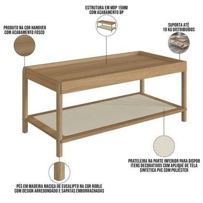 Imagem de Conjunto Mesa De Centro E Mesa Lateral Para Sala Pés Madeira Moss A03 Hanover Roble