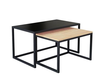 Imagem de Conjunto Mesa De Centro Industrial 65cm e 60cm Aço Preto Duo Madeira