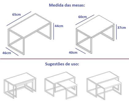 Imagem de Conjunto Mesa De Centro Industrial 65cm e 60cm Aço Preto Duo Madeira