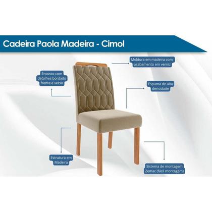 Imagem de Conjunto: Mesa de Cozinha Adele Tampo Madeirado 130x80cm e 4 Cadeiras Paola Carvalho/Cinamomo - Linho Grafite - Cimol