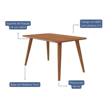 Imagem de Conjunto: Mesa de Cozinha Adele Tampo Madeirado 130x80cm e 4 Cadeiras Paola Carvalho/Cinamomo - Linho Grafite - Cimol