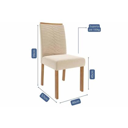 Imagem de Conjunto: Mesa de Cozinha Ana Tampo Madeirado c/ Vidro 130x80cm e 4 Cadeiras Clarice Cinamomo/Off White - Carvalho/Suede Joli Capuccino - Cimol