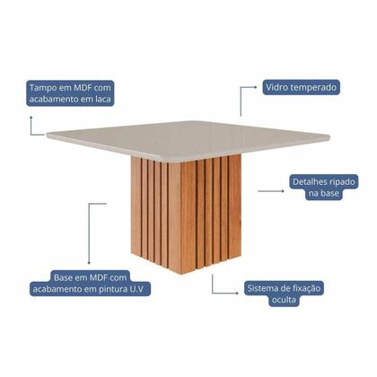 Imagem de Conjunto: Mesa de Cozinha Ana Tampo Madeirado c/ Vidro 130x80cm e 4 Cadeiras Clarice Cinamomo/Off White - Carvalho/Suede Joli Capuccino - Cimol