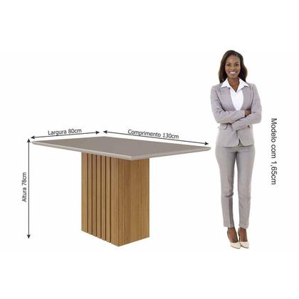 Imagem de Conjunto: Mesa de Cozinha Ana Tampo Madeirado c/ Vidro 130x80cm e 4 Cadeiras Clarice Cinamomo/Off White - Carvalho/Suede Joli Capuccino - Cimol