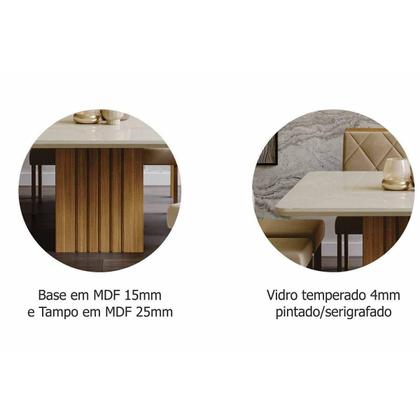 Imagem de Conjunto: Mesa de Cozinha Ana Tampo Madeirado c/ Vidro 130x80cm e 4 Cadeiras Clarice Cinamomo/Off White - Carvalho/Suede Joli Capuccino - Cimol