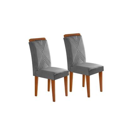 Imagem de Conjunto: Mesa de Cozinha Berlim c/ Tampo Madeirado c/ Vidro Canto Curvo 120x80cm e 4 Cadeiras Amsterdã Imbuia/Off White - Suede Grafite - Rufato