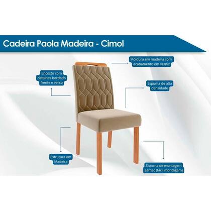 Imagem de Conjunto: Mesa de Cozinha Carol Tampo Madeirado c/ Vidro 130x80cm e 4 Cadeiras Paola Nature/Suede Joli Chocolate - Cimol