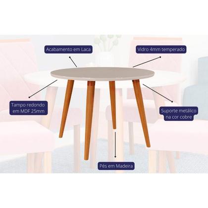 Imagem de Conjunto: Mesa de Cozinha Dani Tampo Madeirado c/ Vidro 109cm e 4 Cadeiras Fernanda Madeirado/Off White - Nature-Madeirado/Suede N - Cimol