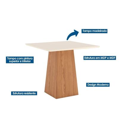 Imagem de Conjunto: Mesa de Cozinha Dora Tampo Madeirado 90cm e 4 Cadeiras Isa Nature/Linho - Henn