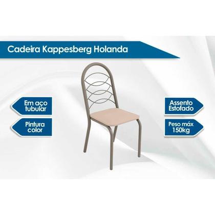 Imagem de Conjunto: Mesa de Cozinha Elba c/ Tampo de Madeira 160cm e 6 Cadeiras Holanda Niquel/Nogueira - Courano Capuccino - Kappesberg