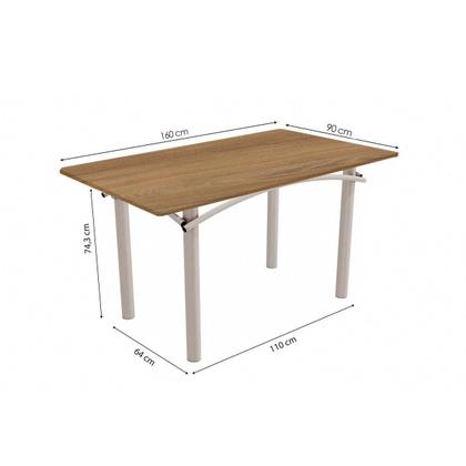Imagem de Conjunto: Mesa de Cozinha Elba c/ Tampo de Madeira 160cm e 6 Cadeiras Holanda Niquel/Nogueira - Courano Capuccino - Kappesberg
