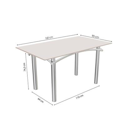 Imagem de Conjunto: Mesa de Cozinha Elba Tampo Madeirado c/ Vidro 160cm e 6 Cadeiras Portugal Cromada/Off White - Courano Preto - Kappesberg