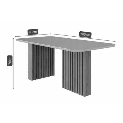 Imagem de Conjunto: Mesa de Cozinha Ester Tampo Madeirado c/ Vidro 180x90cm e 6 Cadeiras Paola Cinamomo/Off White - Carvalho/Linho Grafite - Cimol