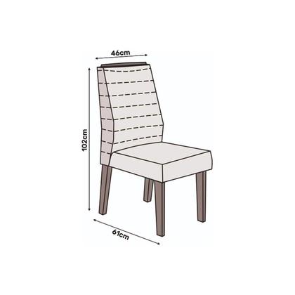 Imagem de Conjunto: Mesa de Cozinha Itália Tampo Madeirado c/ Vidro Curvo 170x90cm e 6 Cadeiras Ondina Cedro/Off White - Suede Lunar - DJ Móveis