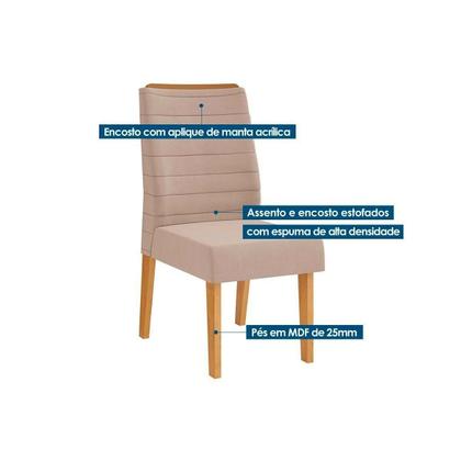 Imagem de Conjunto: Mesa de Cozinha Itália Tampo Madeirado c/ Vidro Curvo 170x90cm e 6 Cadeiras Ondina Cedro/Off White - Suede Lunar - DJ Móveis