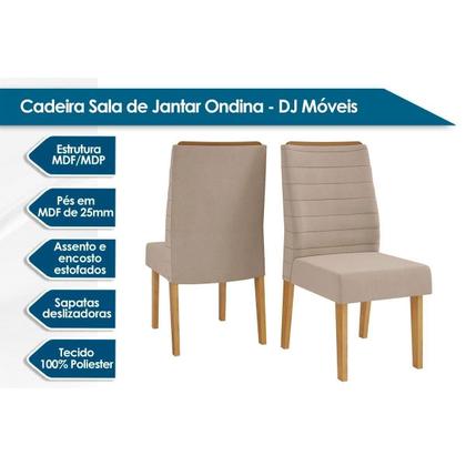 Imagem de Conjunto: Mesa de Cozinha Itália Tampo Madeirado c/ Vidro Curvo 170x90cm e 6 Cadeiras Ondina Cedro/Off White - Suede Lunar - DJ Móveis