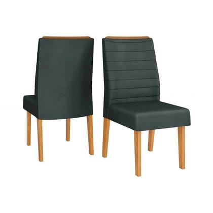 Imagem de Conjunto: Mesa de Cozinha Itália Tampo Madeirado c/ Vidro Curvo 170x90cm e 6 Cadeiras Ondina Cedro/Off White - Suede Lunar - DJ Móveis