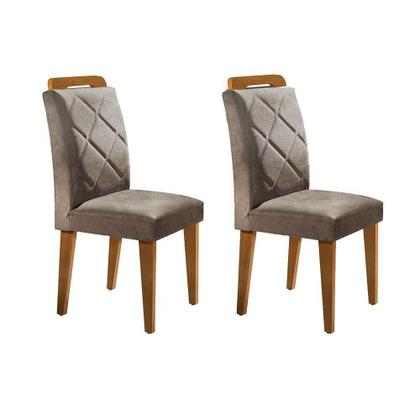 Imagem de Conjunto: Mesa de Cozinha Jade Tampo Madeirado c/ Vidro Canto Curvo 180x90cm e 6 Cadeiras Melissa Imbuia/Suede Capuccino - Rufato