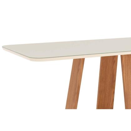 Imagem de Conjunto: Mesa de Cozinha Lins c/ Tampo Madeirado c/ Vidro Curvo 180x90cm e 6 Cadeiras Esther Nature/Linho Creme - Henn