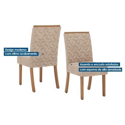 Imagem de Conjunto: Mesa de Cozinha Lins c/ Tampo Madeirado c/ Vidro Curvo 180x90cm e 6 Cadeiras Esther Nature/Linho Creme - Henn