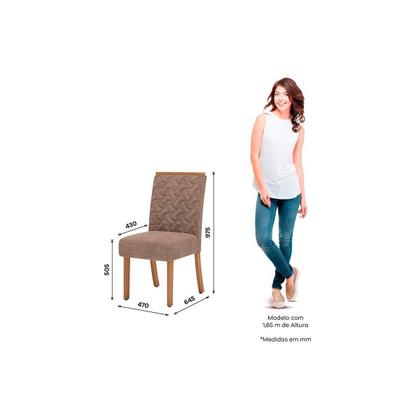 Imagem de Conjunto: Mesa de Cozinha Lins c/ Tampo Madeirado c/ Vidro Curvo 180x90cm e 6 Cadeiras Esther Nature/Linho Creme - Henn