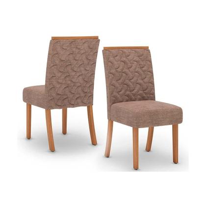 Imagem de Conjunto: Mesa de Cozinha Lins c/ Tampo Madeirado c/ Vidro Curvo 180x90cm e 6 Cadeiras Esther Nature/Linho Creme - Henn