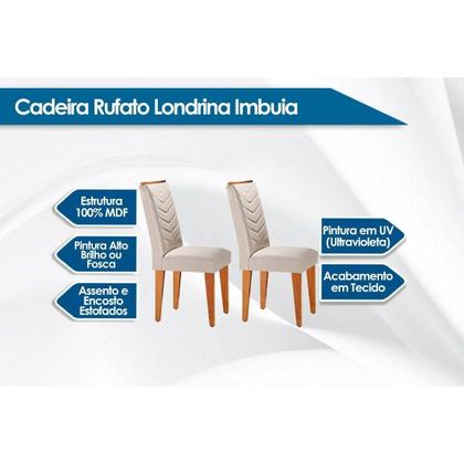 Imagem de Conjunto: Mesa de Cozinha Londrina c/ Tampo Madeirado c/ Vidro Canto Curvo 120x80cm e 4 cadeiras Londrina Imbuia/Grafite - Suede Capuccino - Rufato