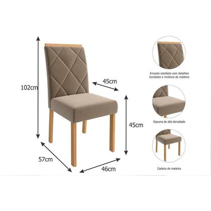 Imagem de Conjunto: Mesa de Cozinha Louise Tampo Madeirado c/ Vidro 160x80cm e 6 Cadeiras Fernanda Cinamomo/Off White - Nature-Madeirado/Suede Nu - Cimol