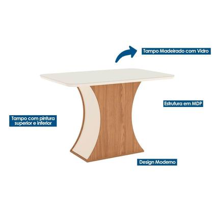 Imagem de Conjunto: Mesa de Cozinha Luiza c/ Tampo de Vidro 120x80cm e 4 Cadeiras Isa Nature/Off White - Suede Marrom - Henn