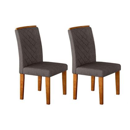 Imagem de Conjunto: Mesa de Cozinha Luna c/ Tampo de Vidro Canto Curvo 180x90cm e 6 cadeiras Jade Imbuia/Off White - Linho Grafite - Rufato