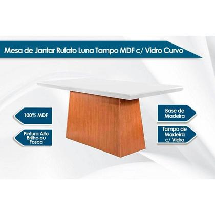Imagem de Conjunto: Mesa de Cozinha Luna c/ Tampo de Vidro Canto Curvo 180x90cm e 6 cadeiras Jade Imbuia/Off White - Linho Grafite - Rufato