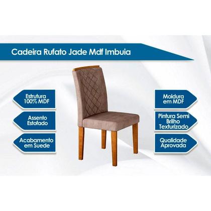 Imagem de Conjunto: Mesa de Cozinha Luna c/ Tampo de Vidro Canto Curvo 180x90cm e 6 cadeiras Jade Imbuia/Off White - Linho Grafite - Rufato