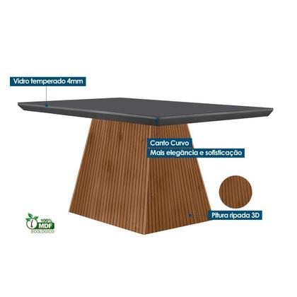 Imagem de Conjunto: Mesa de Cozinha Luna c/ Tampo Madeirado c/ Vidro Canto Curvo 120x80cm e 4 cadeiras Londrina Imbuia/Off White - Suede Capuccino - Rufato