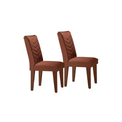 Imagem de Conjunto: Mesa de Cozinha Luna c/ Tampo Madeirado c/ Vidro Canto Curvo 120x80cm e 4 cadeiras Londrina Imbuia/Off White - Suede Capuccino - Rufato