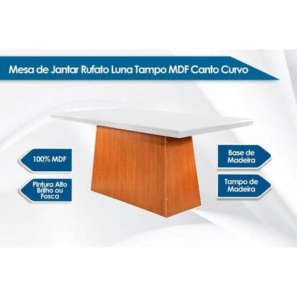 Imagem de Conjunto: Mesa de Cozinha Luna Tampo Madeirado c/ Vidro Canto Curvo 180x90cm e 6 Cadeiras Grécia Imbuia/Off White - Linho Turim - Rufato