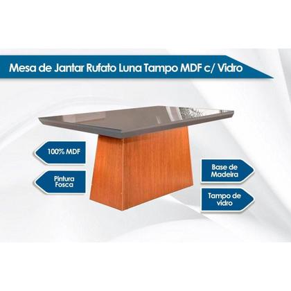 Imagem de Conjunto: Mesa de Cozinha Luna Tampo Madeirado c/ Vidro Reto 180x90 e 6 Cadeiras Amsterdã Imbuia/Suede Creme - Rufato